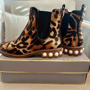 Louise et Cie Leopard Ankle Boots with Pearl Accents